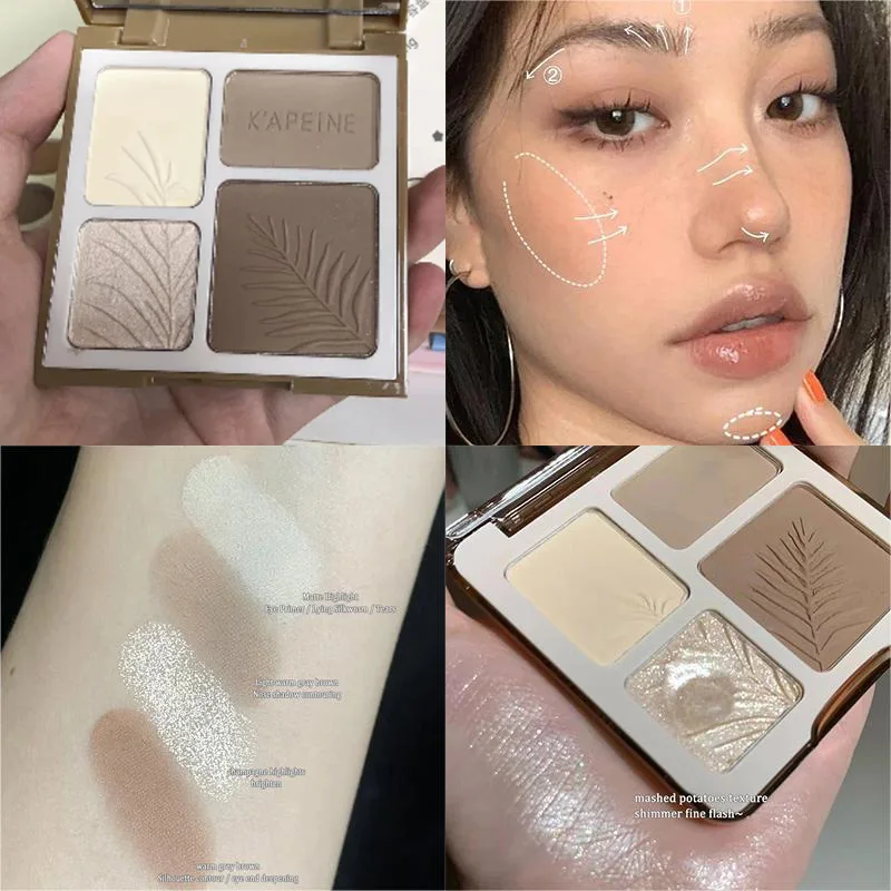 

Four-color Highlighter Contour Palette illuminator Makeup 3D Bronzer Matte Contour Powder Rose Blush Highgloss Palette Cosmetics