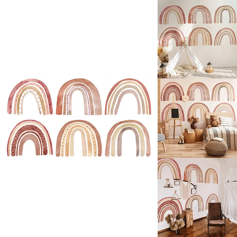 

Креативные акварельные коричневые большие радужные настенные Стикеры для детского сада для детской комнаты гостиной детского сада домашн...