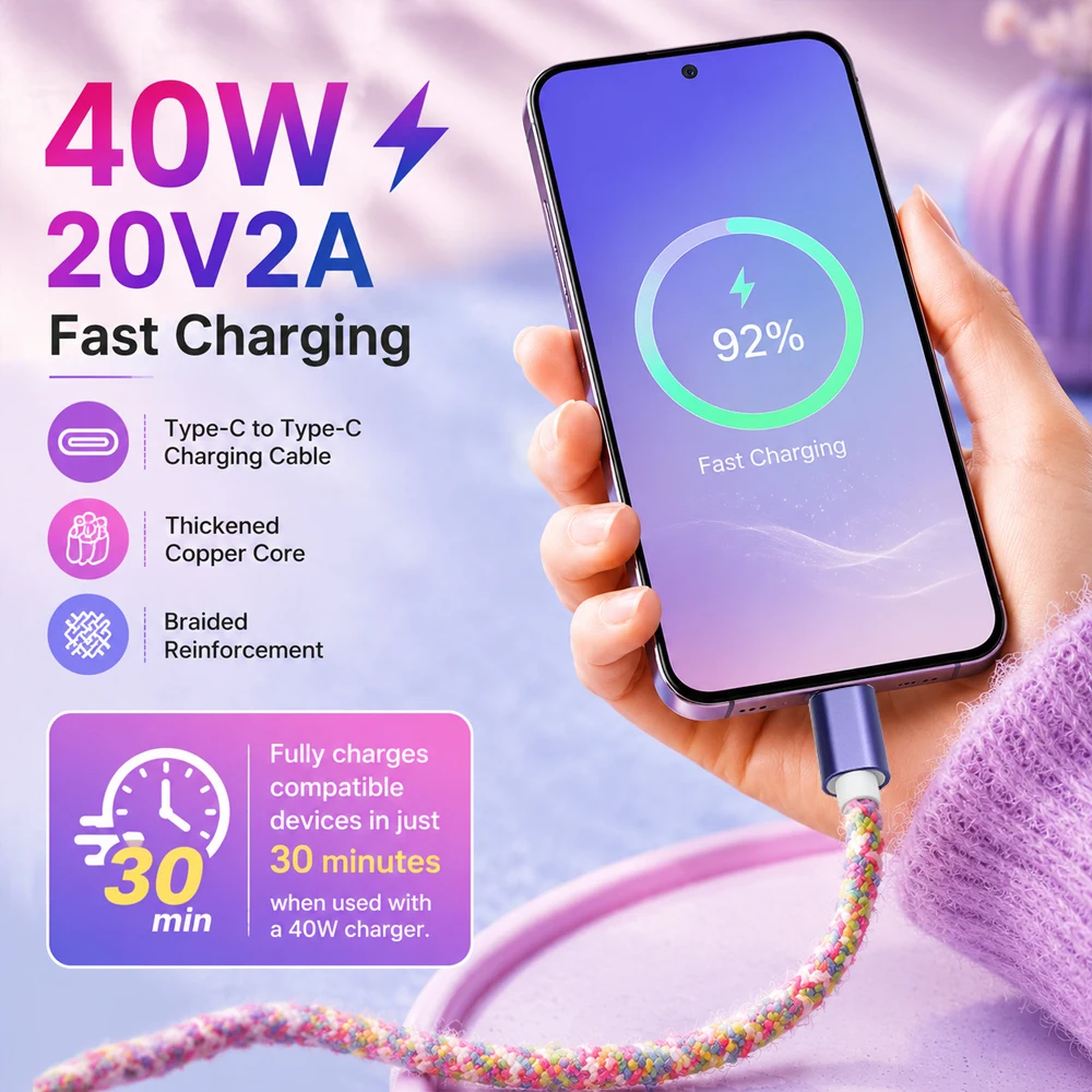 Фото Кабель Beixy USB Type C 3 м для быстрой зарядки Samsung, Xiaomi, OnePlus, ноутбуков, яркий плетеный кабель USB C для зарядки и передачи данных. №2