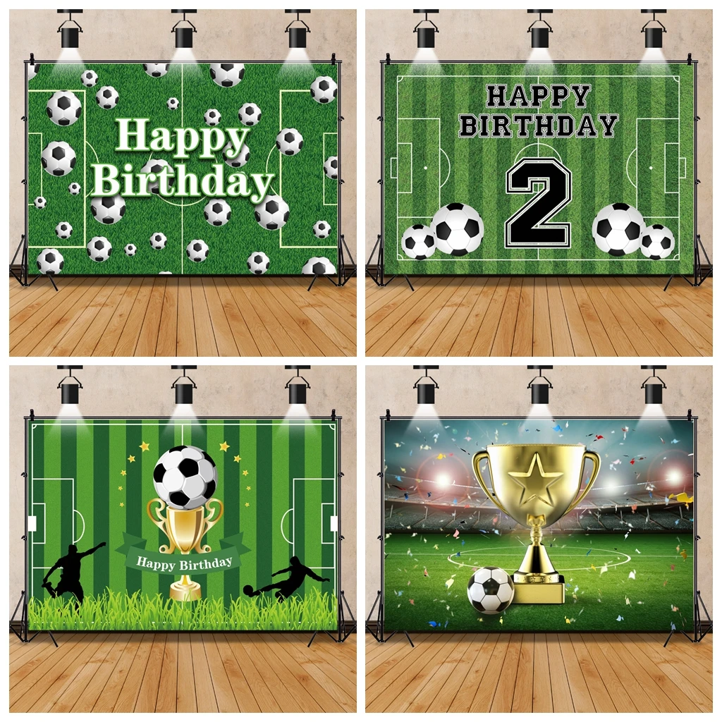 

Football Theme Birthday Party Backdrop Stadium Boy Birthday Soccer Green Lawn Kids Portrait Custom Photographic Photo Background