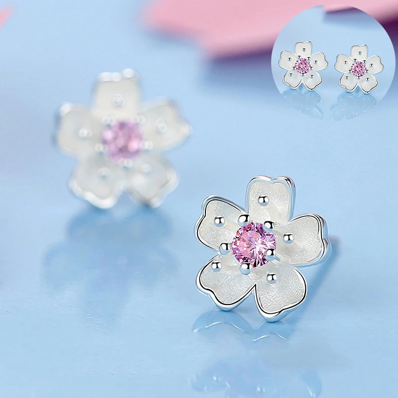 

Stud Earrings Sterling Silver New UK Womens Girls Daisy Pink Stone Jewellery