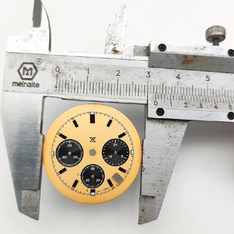 Watch accessories dial blue white yellow quartz VK63 movement hand six hands blue luminous 32.5mm dial watch mod  case Date