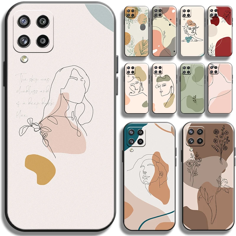 

Abstract Art Flower Line For Samsung Galaxy M32 Phone Case Soft Back Coque Liquid Silicon Full Protection TPU Cover Carcasa