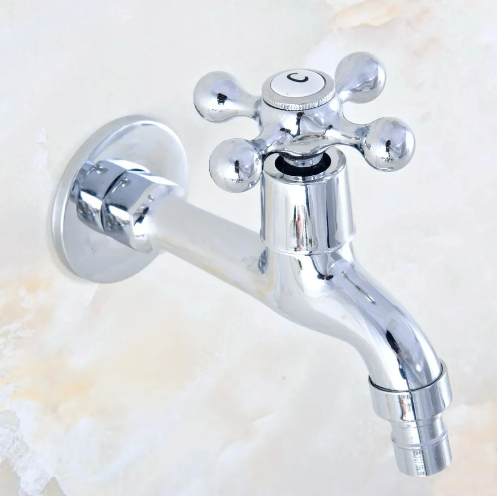 

Polished Chrome Brass Single Hole Wall Mount Washing Machine Faucet Outrood Garden Single Cold Water Taps 2av159