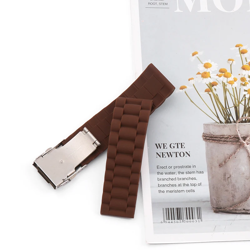 22mm24mm folding buckle men's silicone watch band accessories outdoor sports waterproof Rubber Strap wristband