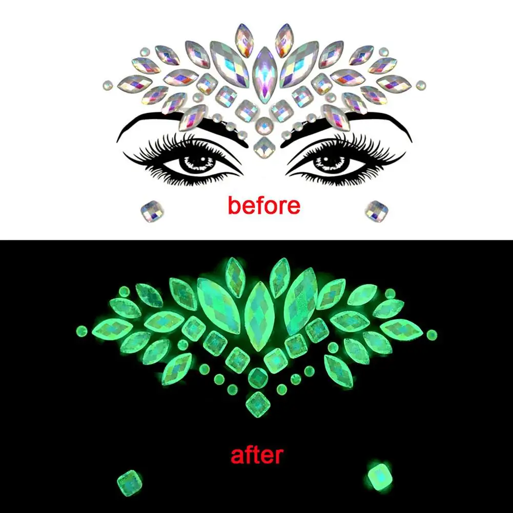 

10pcs Diamond Eyebrow Stickers Luminous Reusable Face Sticker For Masquerade Bar Party 17 X 14cm