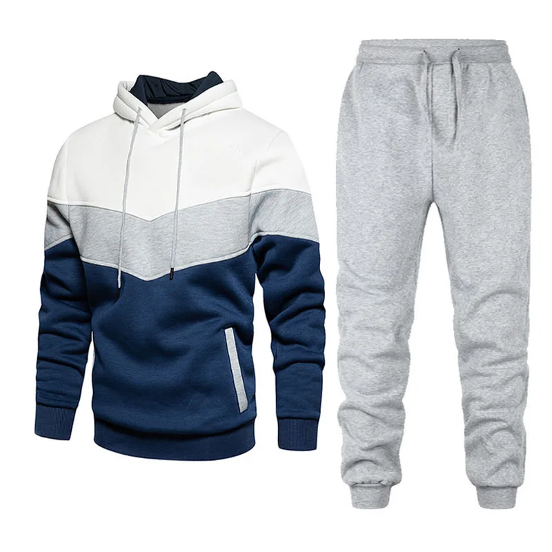 

2023 European and n Spring and autumn casual jumper hoodie set men's casual trend splicing sports lovers
