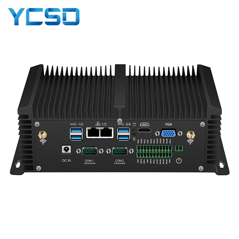 YCSD Fanless Industrial Mini PC Core i7 8550U i5 7200U 2*LAN 2*RS232 8*USB Micro Computer Linux Windows 10 Wifi HDMI VGA Mini PC