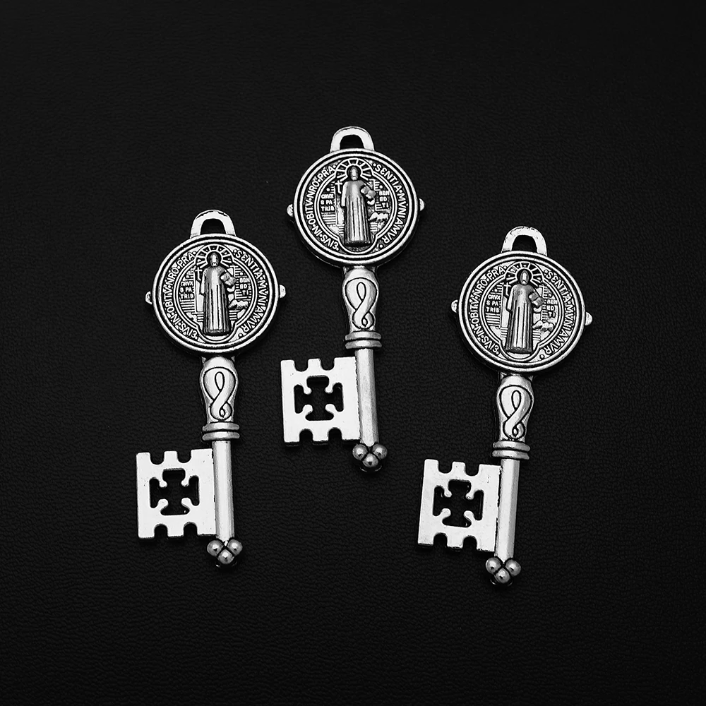 

1pcs/Lots 22x53mm Antique Silver Plated Key Christian Jesus Charms Catholicism Cross Pendant For Diy Jewelery Accessories Crafts