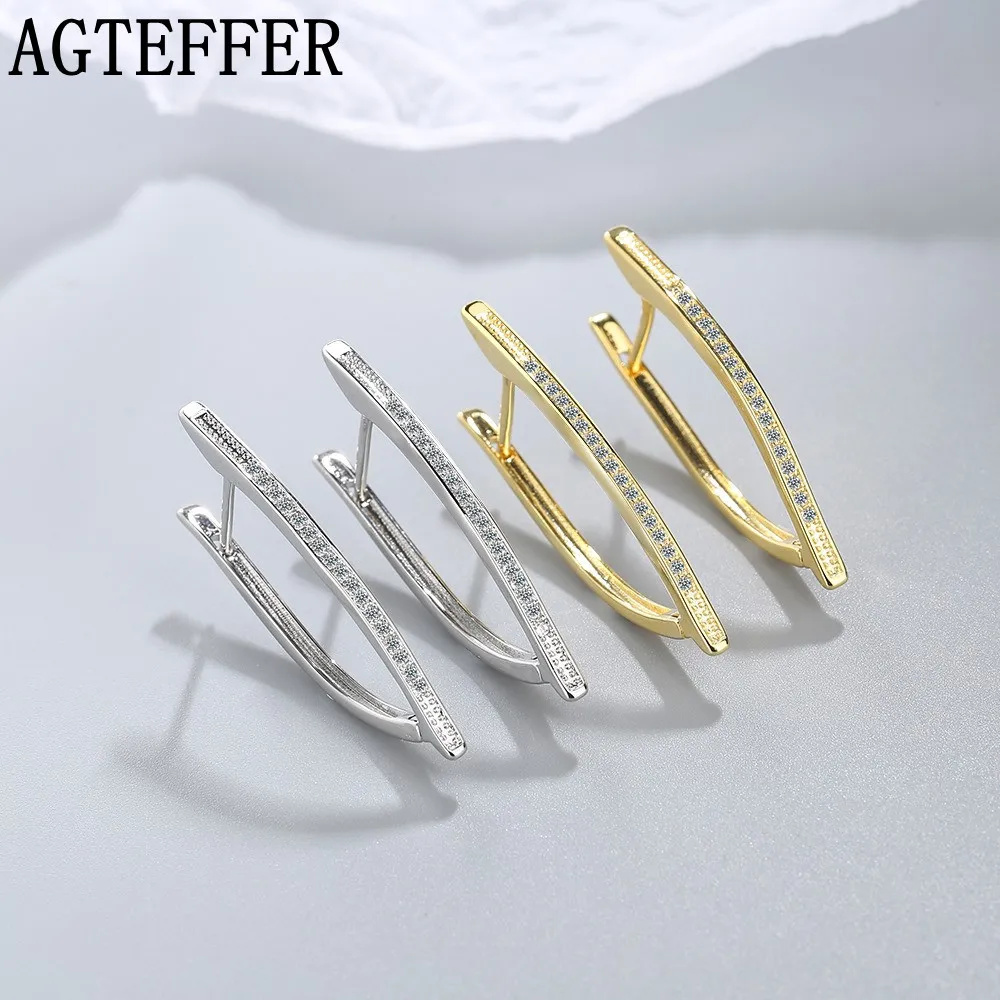 

AGTEFFER 925 Sterling Silver Earrings V-Shaped Irregular Triangle Earrings Inlaid Zirconium Diamond Geometric Earrings Women