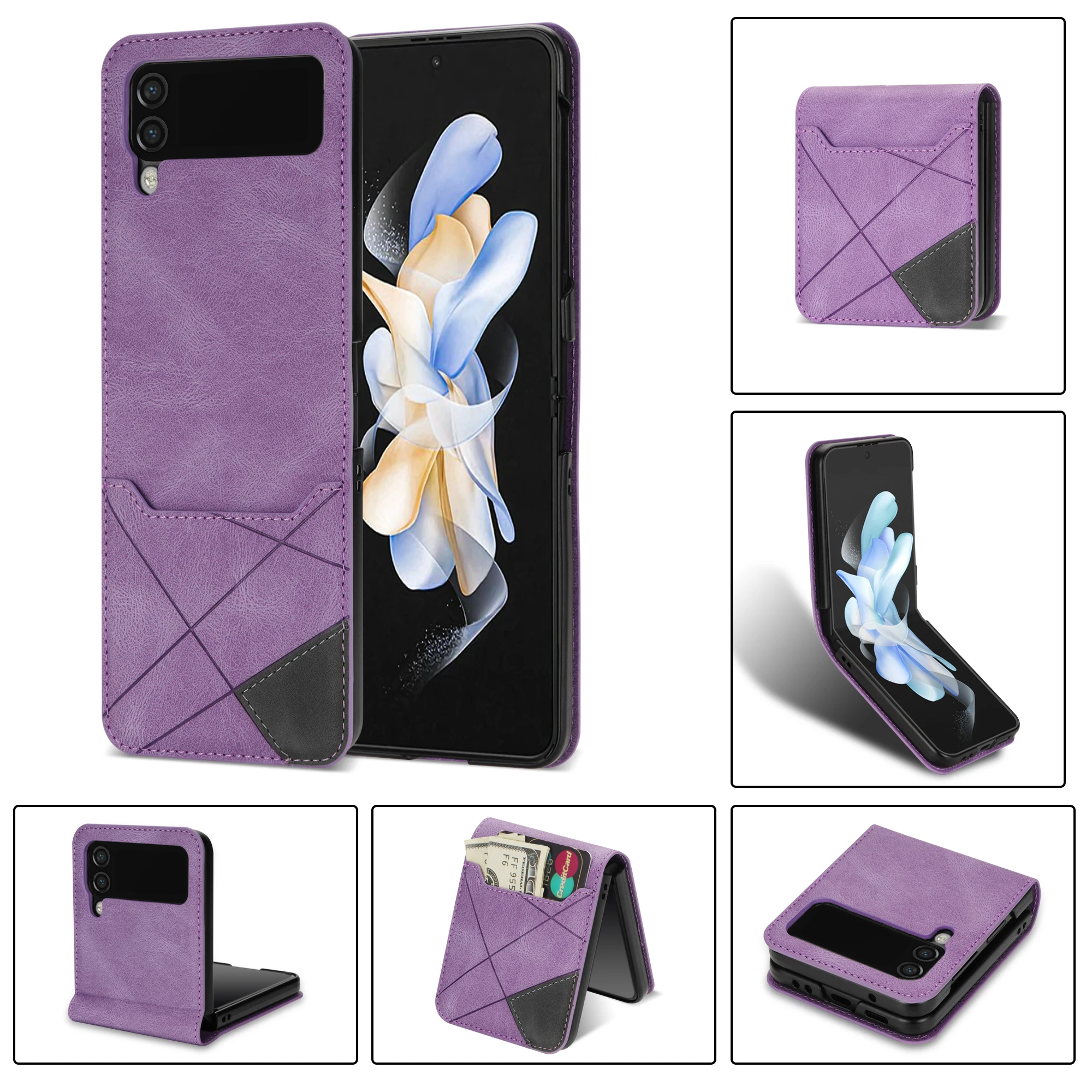 

Anti-Slip Card Holders Wallet Leather Case for Samsung Galaxy Z Flip 3 Flip 4 5G Shockproof Back Phone Cover For Z Flip4 Flip3