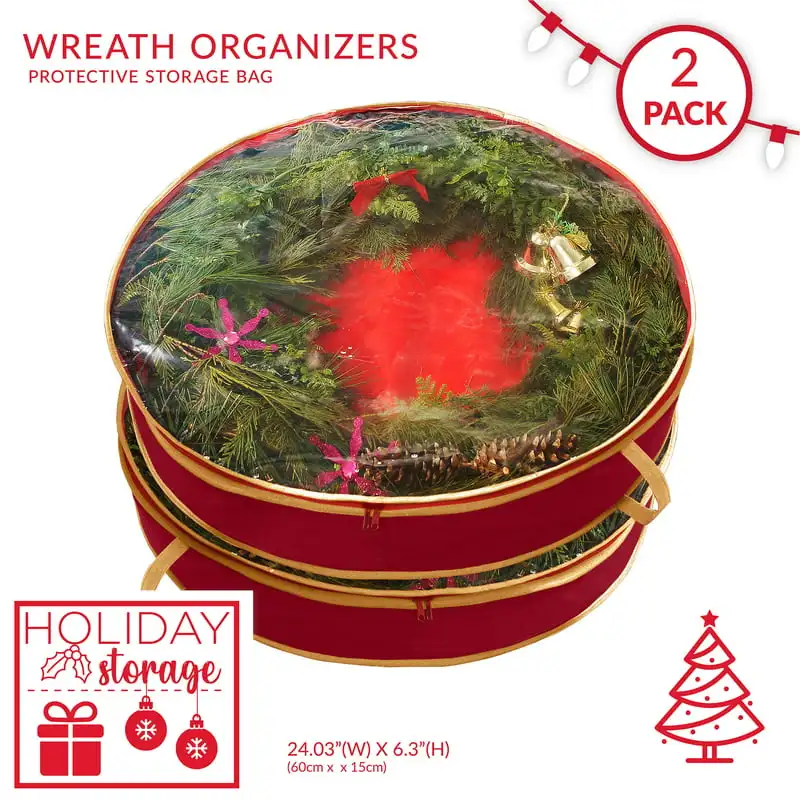 

Fabrics Premium 2 Pack Red Nonwoven Fabrics 6" Christmas Holiday Wreath Bag Decorations for Home, Office, classroom, etc.