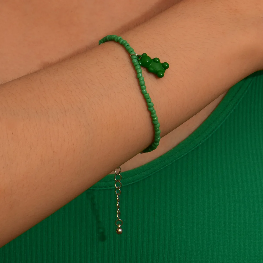 New Cute Rice Bead Bracelet Candy Color Bear Pendant Jewelry for Women Gift | Bracelets