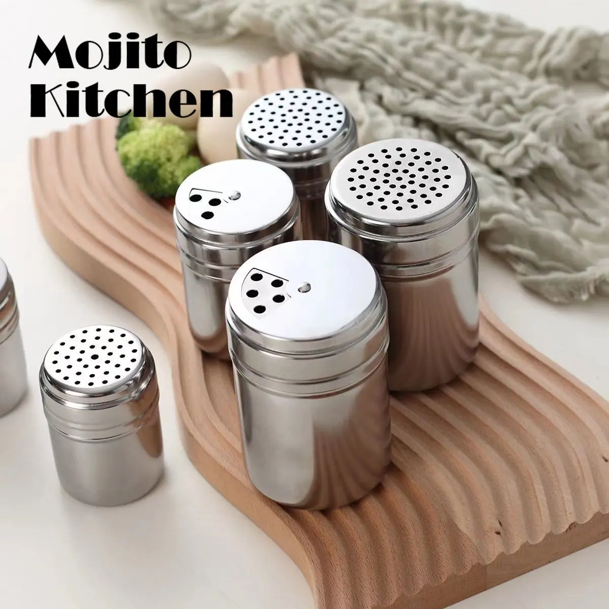 

Stainless Steel Seasoning Jar Salt Sugar Shaker Pepper Bottle Rotating Cover Toothpick Holder BBQ Spice Storage Can Kitchen Tool