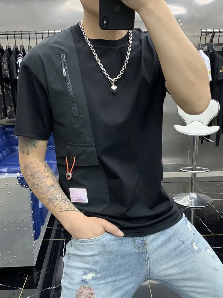 Мужская одежда летняя Корейская версия Молодежный пуловер с круглым вырезом