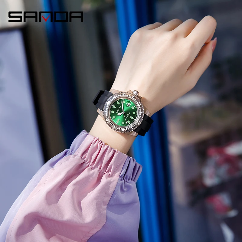 SANDA New Quartz Watch Casual Fashion Womens Watches Simple Calendar Display 30M Waterproof Silicone Strap Luminous Clock 9007 enlarge