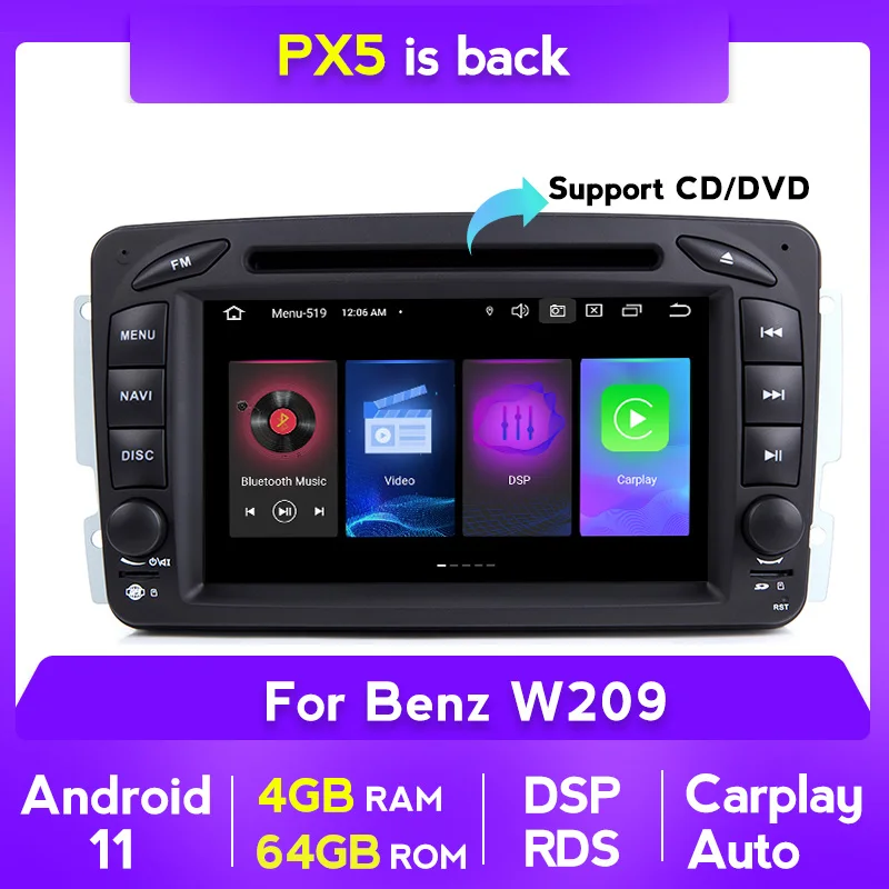 Автомагнитола PX5 мультимедийная стерео-система на Android 11 с GPS DVD CD видеоплеером для