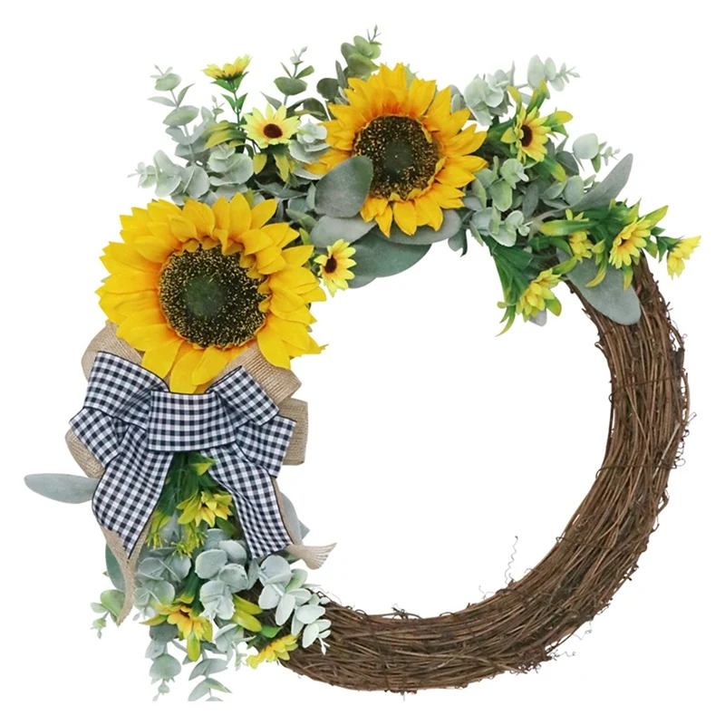 

Artificial Sunflower Wreath With Eucalyptus Leaf For Front Door Wall Window Wedding Party Farmhouse Home Decoration