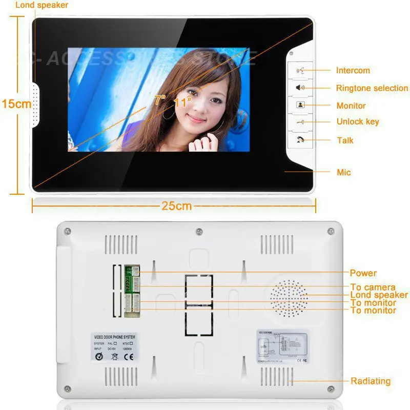 

Wide-angle Camera Visual Easy Installation Wired Eu Standard Two Monitors Included 7-inch Easy-to-use Smart Home User-friendly