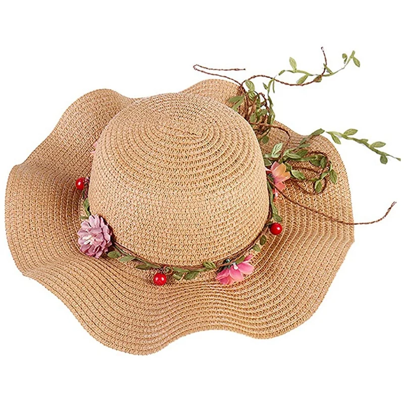 

Children Girls Sun Hats Beach Cap Cap Garland Straw Hat Wide Brim Straw Hat Summer Hat