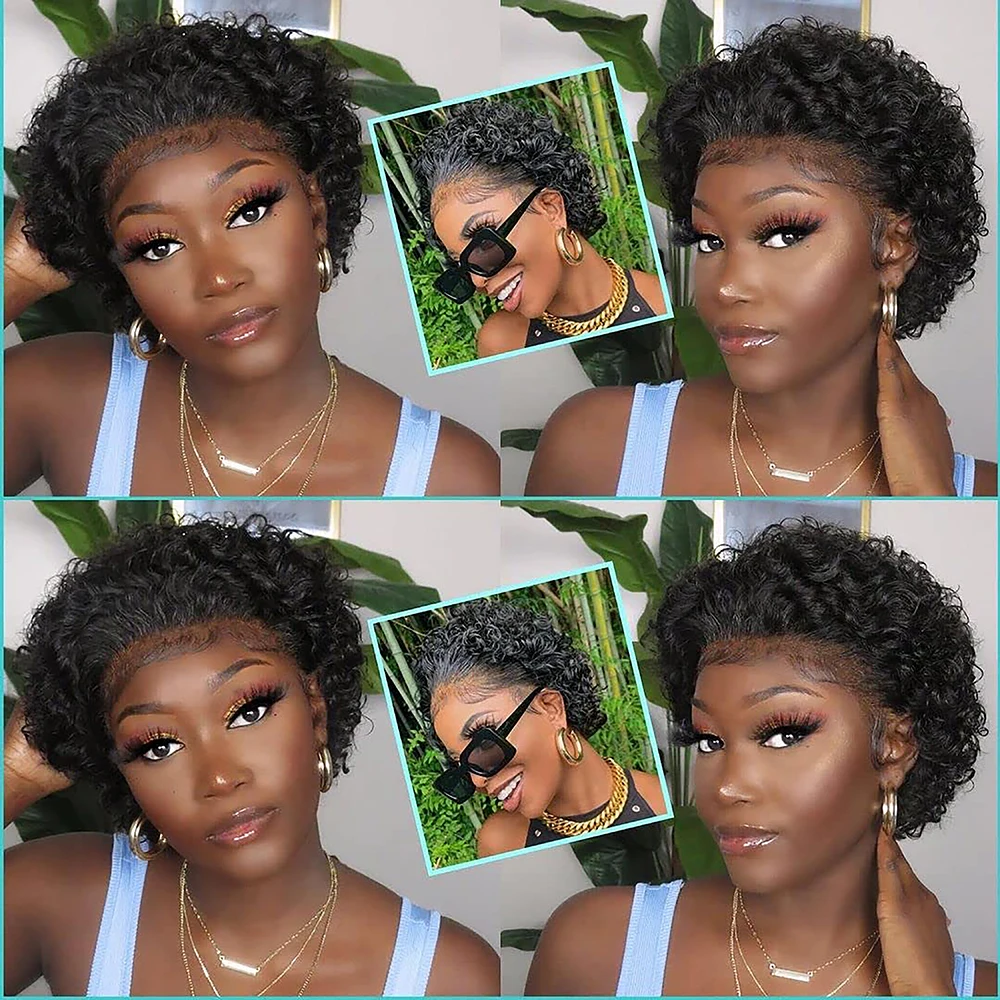 6-дюймовый парик с кружевной передней стрижкой пикси короткими вьющимися