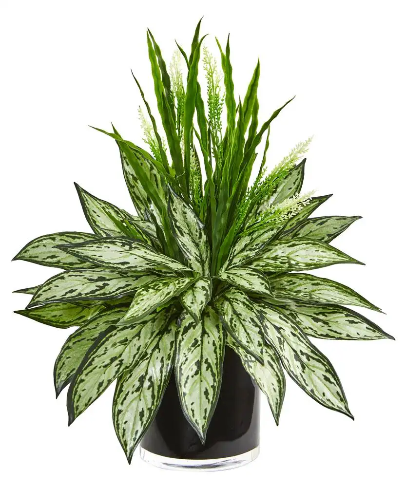 

Silver Queen and Grass Artificial Plant in Black Vase