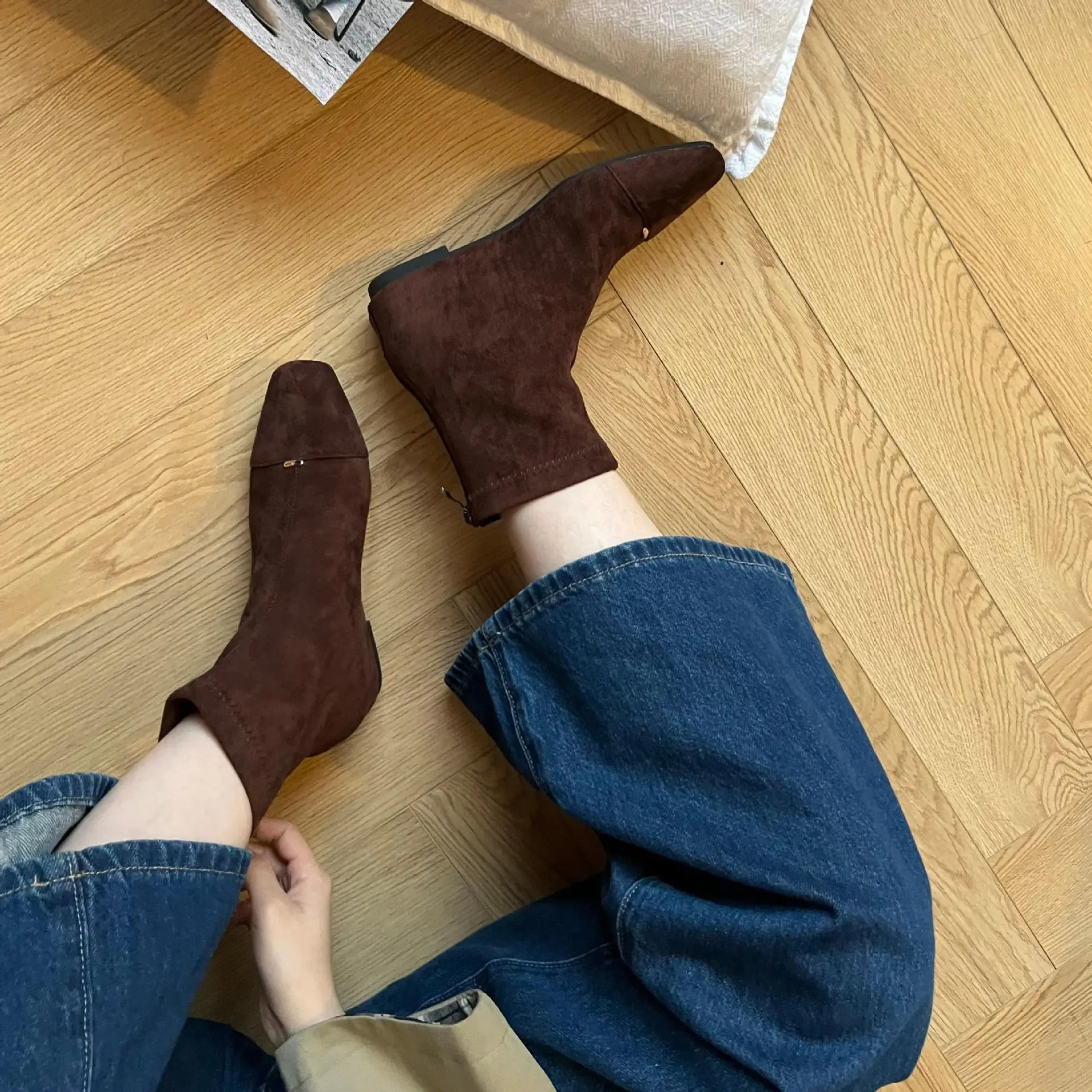 Туфли на молнии Женские резиновые сапоги с круглым носком Роскошные