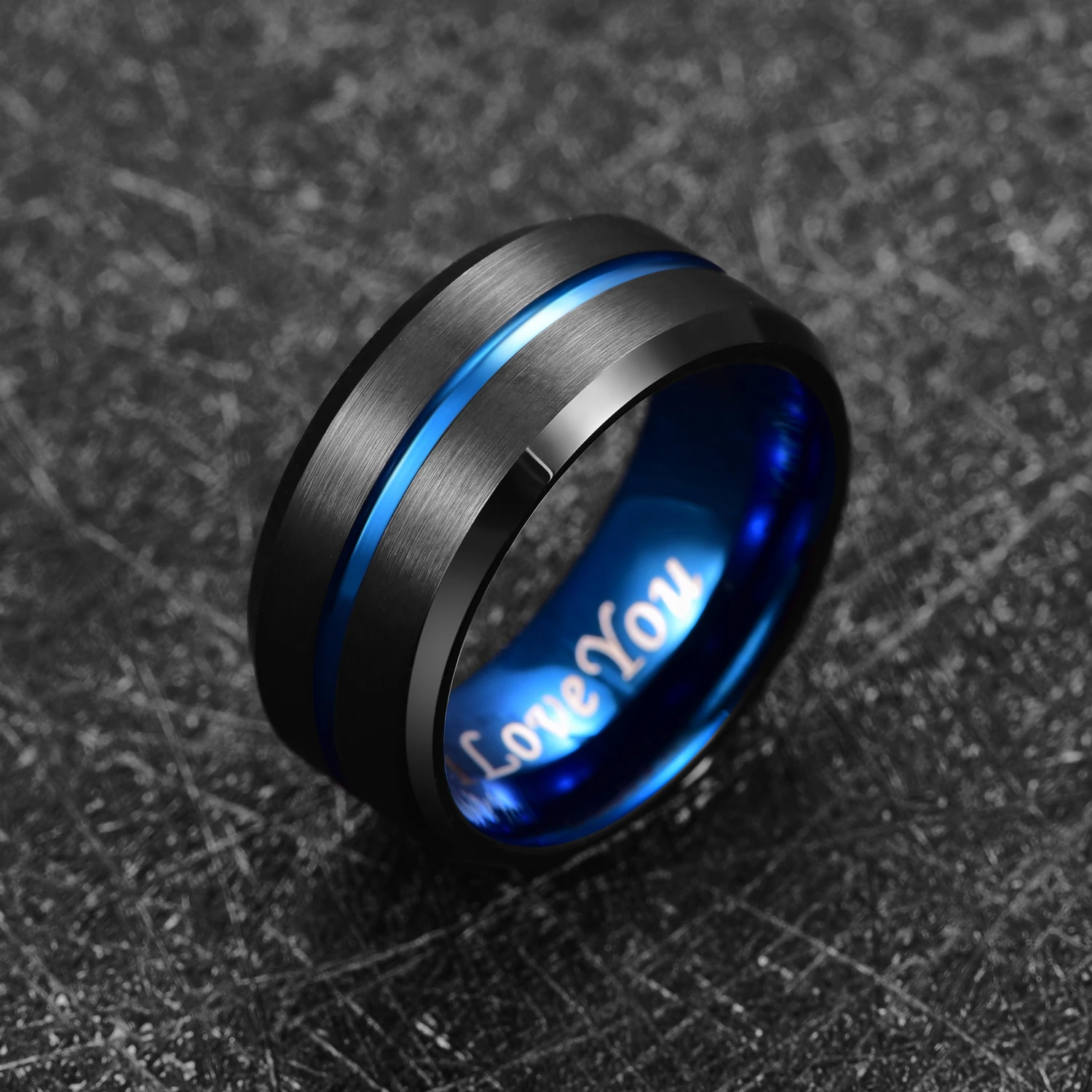 

New Men's Tungsten Carbide Ring Blue+Black Tungsten Steel Ring Beveled Edge Wedding Band 10mm 6mm 4mm Size 7-17 Comfort Fit