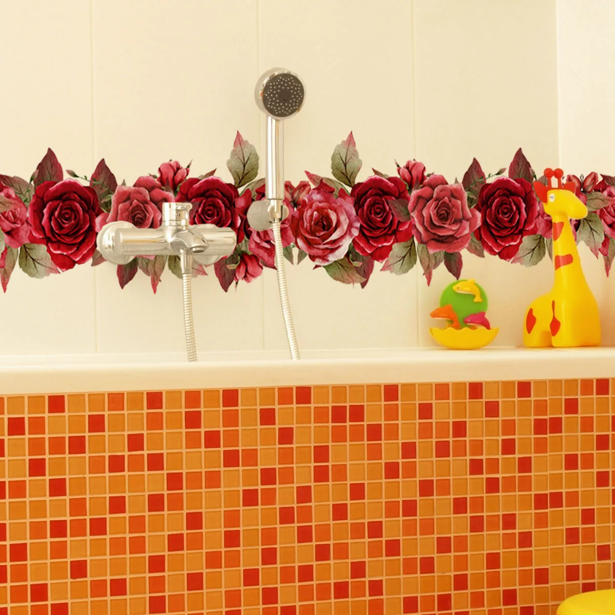 Наклейка на окно Красная роза с надписью летучая мышь