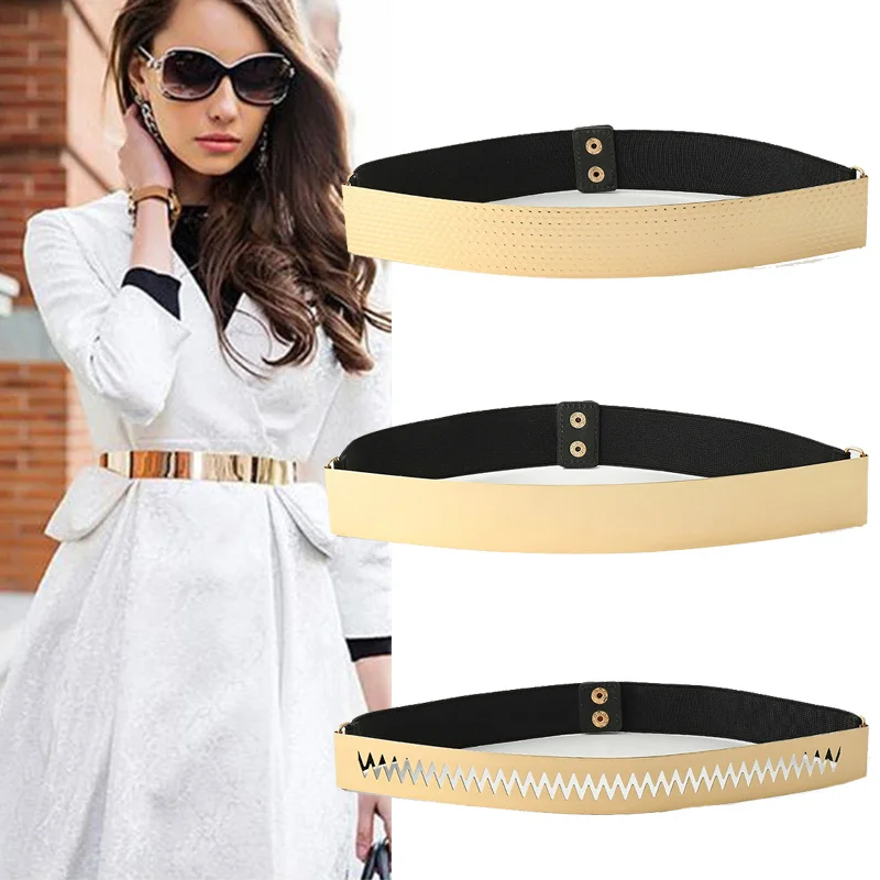 Metal Elastic Belt For Women Designer Gold Silver Waist Strap Female Coat Dress Wedding Decorative Corset Girdle