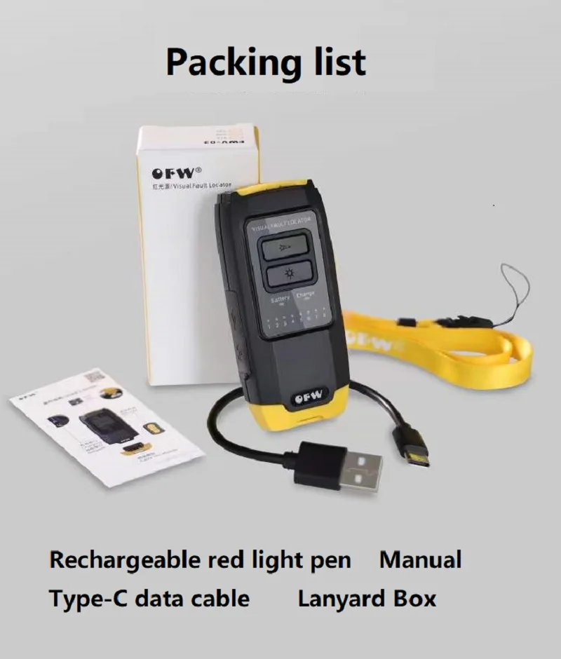 Lithium Battery FTTH Visual Fault Locator 30KM  TYPE-C Rechargeable Laser Source VFL 30MW