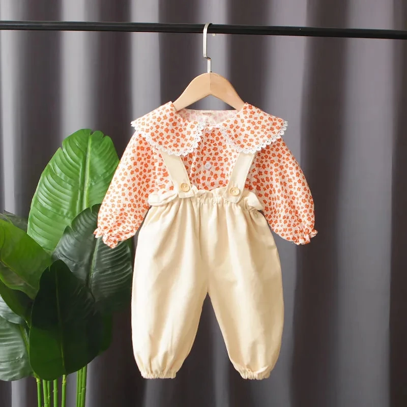 

Комплект одежды для маленьких девочек, коллекция 2022 года, весна-осень, новый модный стиль, высокое качество, рубашка с длинными рукавами + ко...