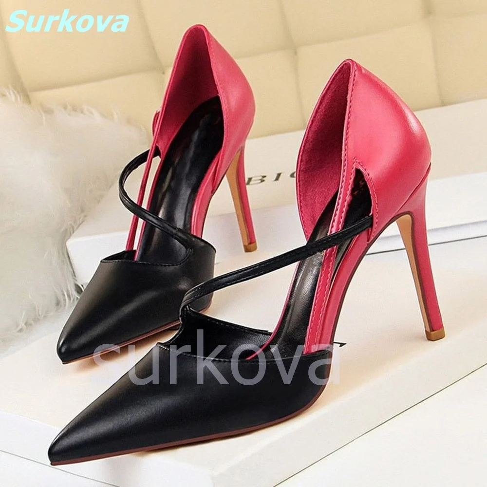

Unique Design Pumps Mixed Colors Pointed Toe Thin High Heels Slip On Stilettos Hottest Beautiful Sexy High Quality Women Shoes