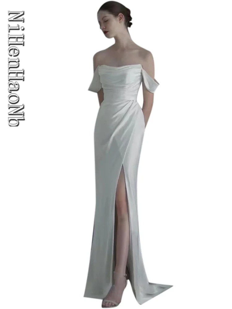 

Satin Wedding Dresses For Women Bride Robe De Mariee Split 2023 Off The Shoulder Wedding Gown