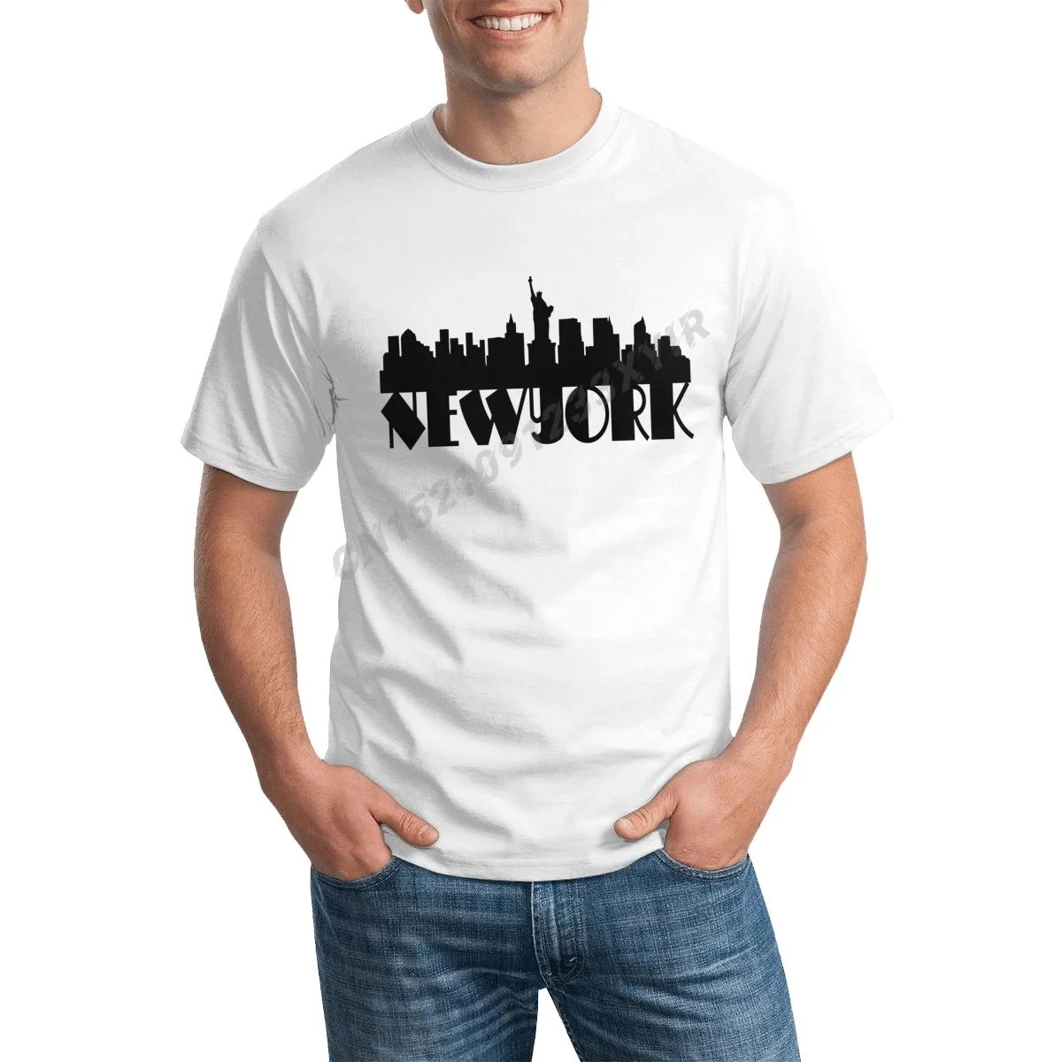 

Men T-shirt New York City NYC Mark Statue of Liberty Empire State Building Skyline T Shirt Men's tee 100% Cotton XS-5XL Tshirt