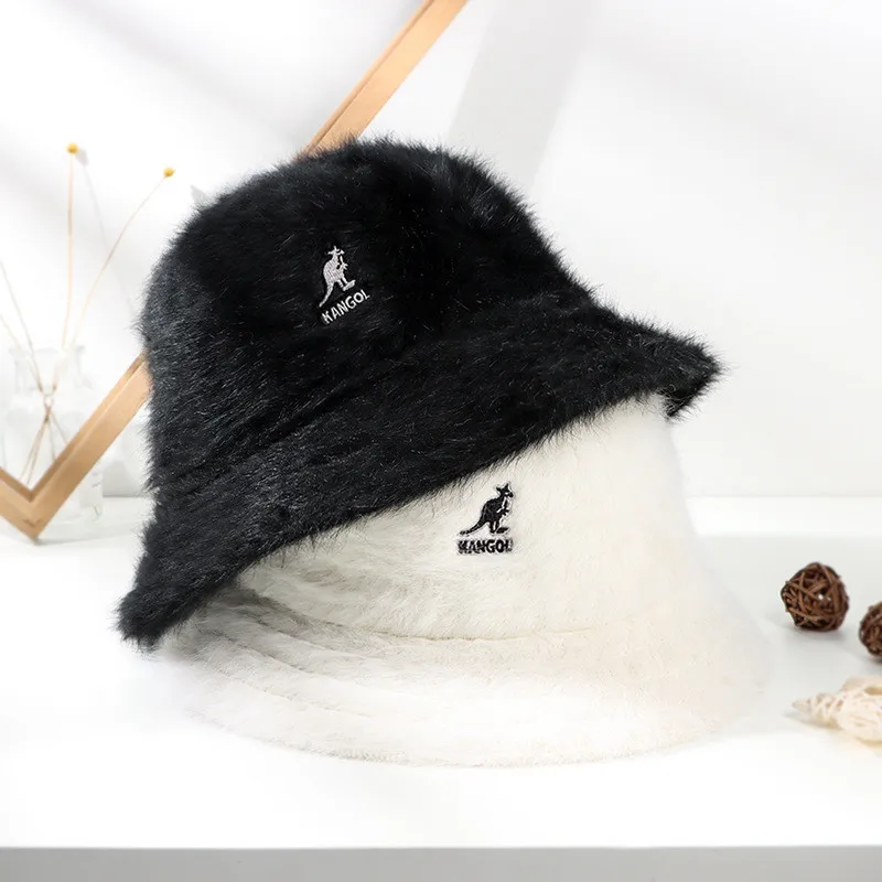 

Luxury Unisex Kangaroo Pot Hat Autumn and Winter Rabbit Fur Warm Cover Fisherman Hat Outdoor Travel Leisure Basin hat Ladies hat