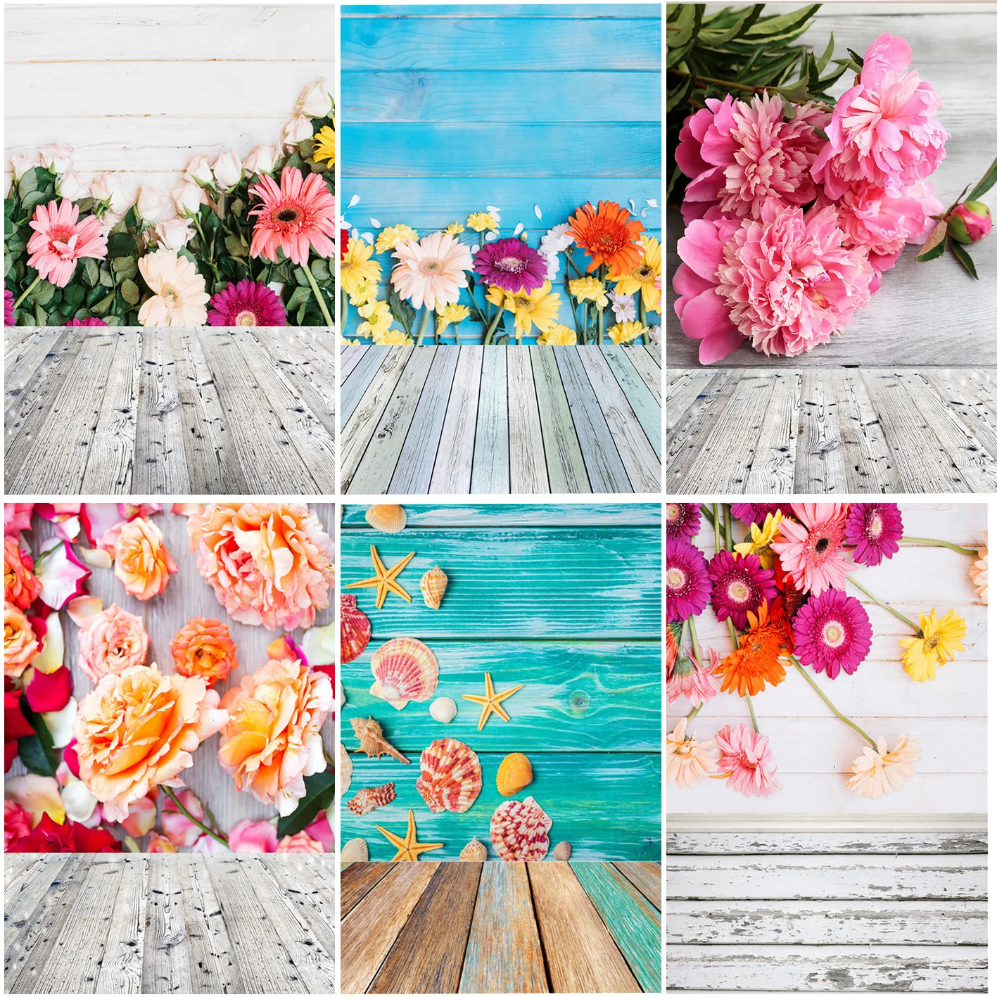 

Wooden Planks Board Floor Wall Flowers Floral Baby Portrait Wedding Party Interior Decoration Customized Studio Banner Backdrops
