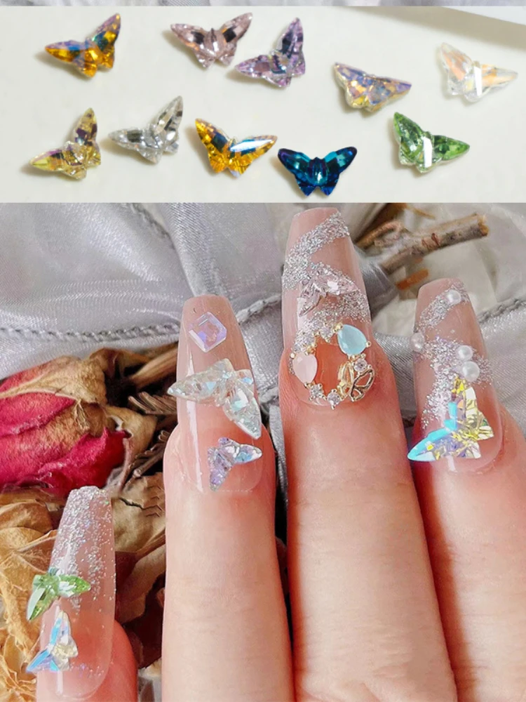 84pcs Wholeslale Crystal Butterfly Nail Decorative High Quality K9 Glass Nail Diamond 5x8mm Small Size Nail Charms Luxury Stone