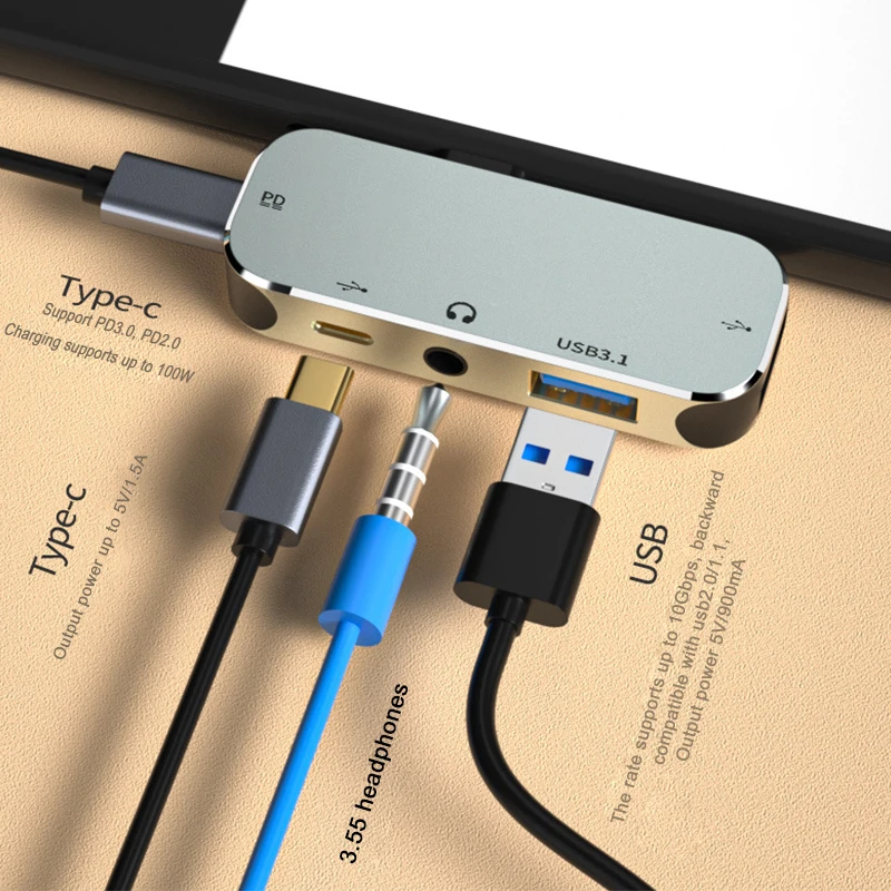 

USB 3,1 Type-c концентратор HDMI-совместимый адаптер 4K PD USB C концентратор 3,5 мм Jack Splitter Type-C док-станция для MacBook Pro/Air ноутбука