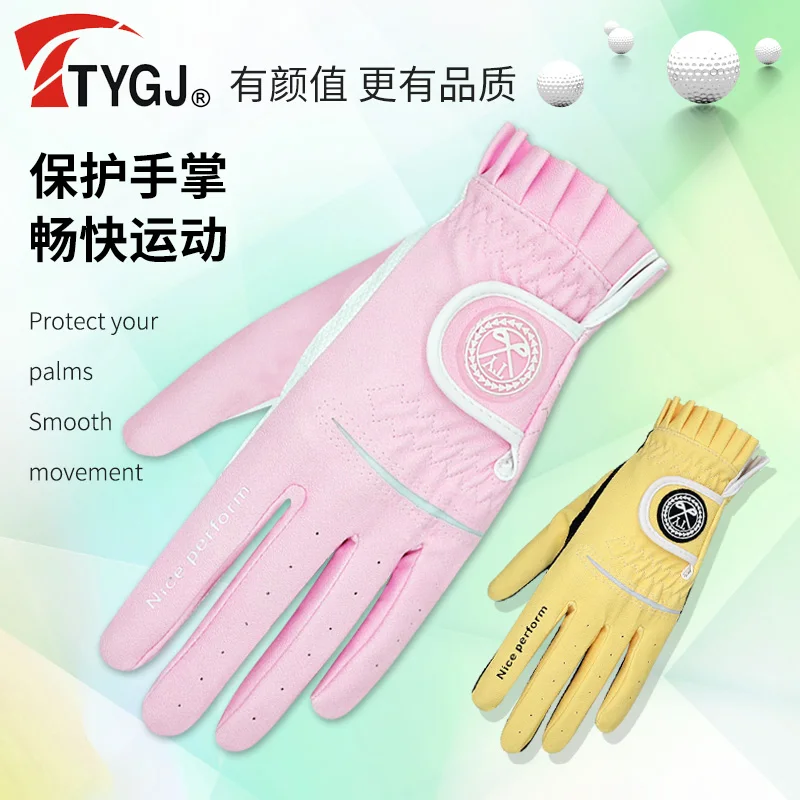 TTYGJ Golf Gloves For Ladies Left Right Hand Breathable  PU Leather Fabric Non-Slip Design Gloves With Particle Sports
