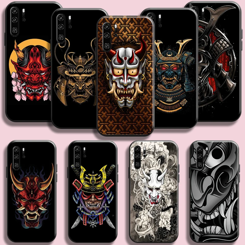 

Japan Samurai Oni Mask Phone Case For Huawei P50 P40 P30 P20 Pro Lite 5G P Smart Z Black TPU Back Coque Liquid Silicon Cases