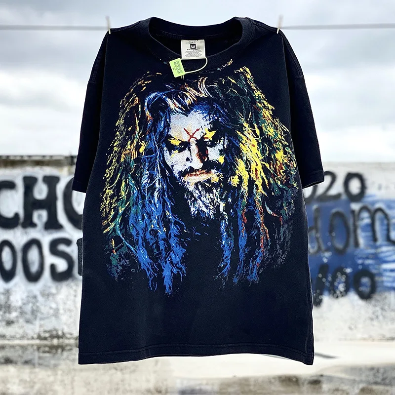 

American high street hand-painted printing limited short-sleeved men's and women's same vintage washed and old loose T-shirt