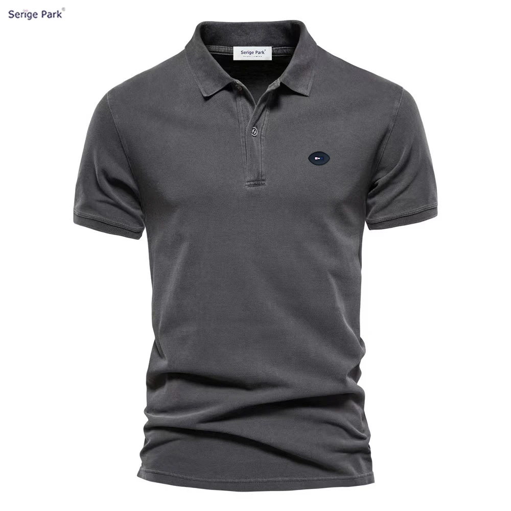 

Serige Park 100% Cotton Solid Color Men's Polo Shirts Leisure Deisgn For Business Turndown Short Sleeve For Man Anti-shrunk