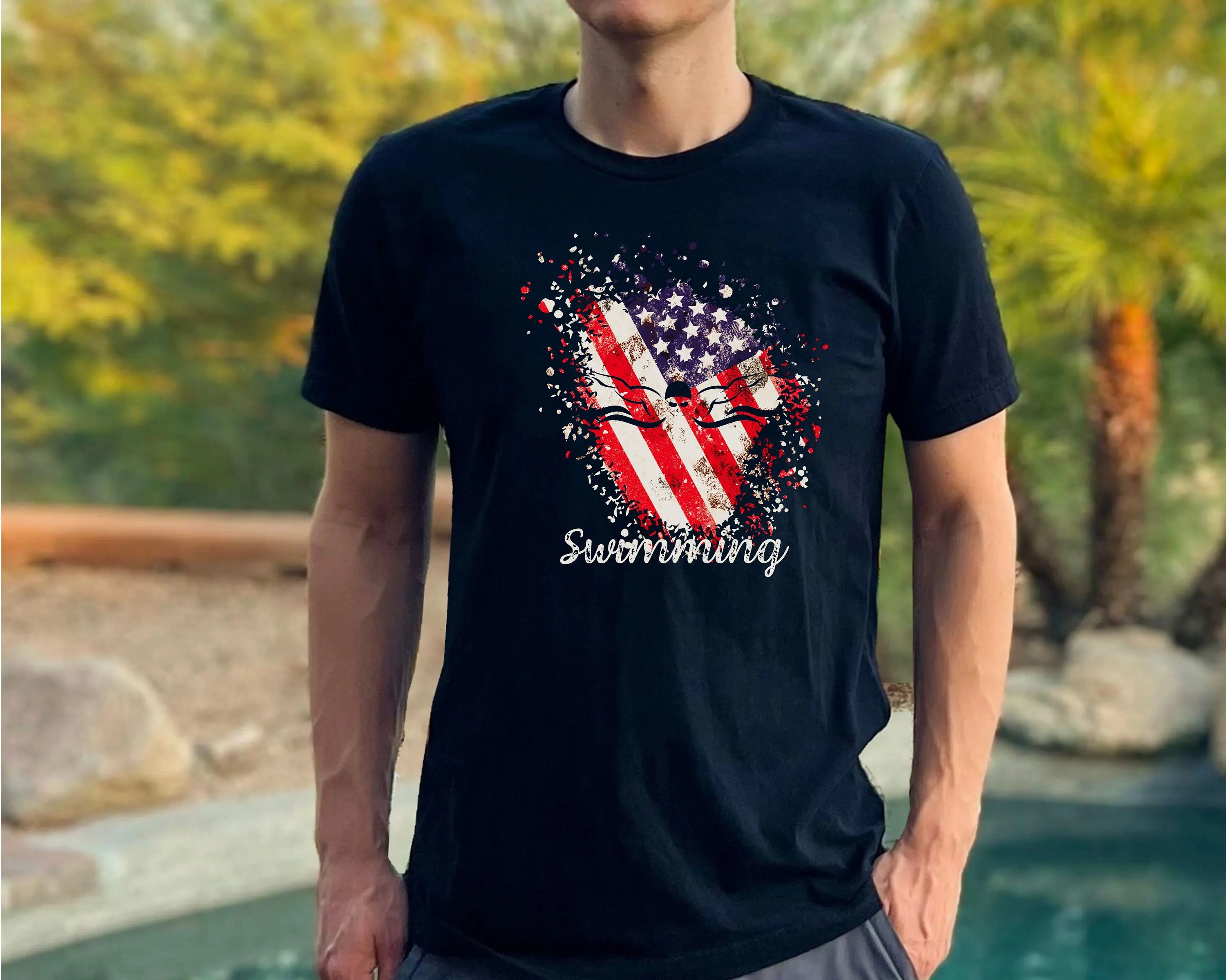 Футболка для плавания из США с американским флагом команда пловец Америка