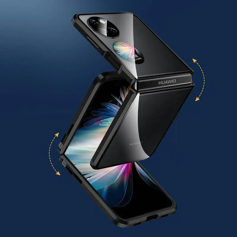 For Huawei P50 Pocket Tempered Glass Phone Case For P50 Pocket 360 Double Sided Magnetic Protective Flip Cover For BAL-AL00 L49