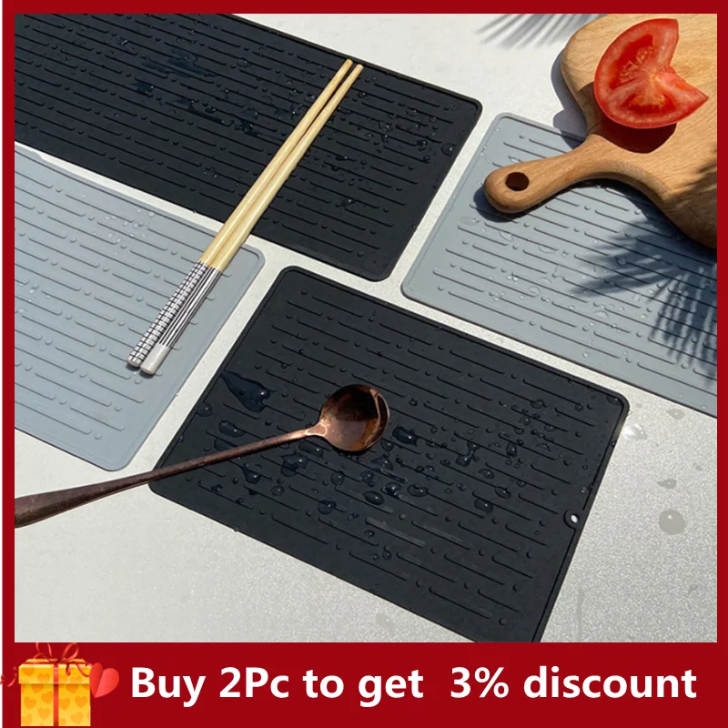 

New Drain Mat Kitchen Silicone Dish Drainer Tray Large Sink Drying Worktop Organizer Drying Mats for Dishes Tableware