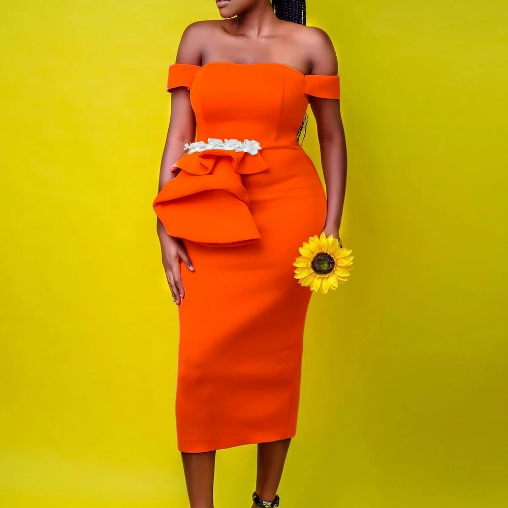 

African Dresses For Women Summer Autumn Africa Clothing Off The Shoulder Sexy Slash Neck Slim Midi Dress Office Lady Party