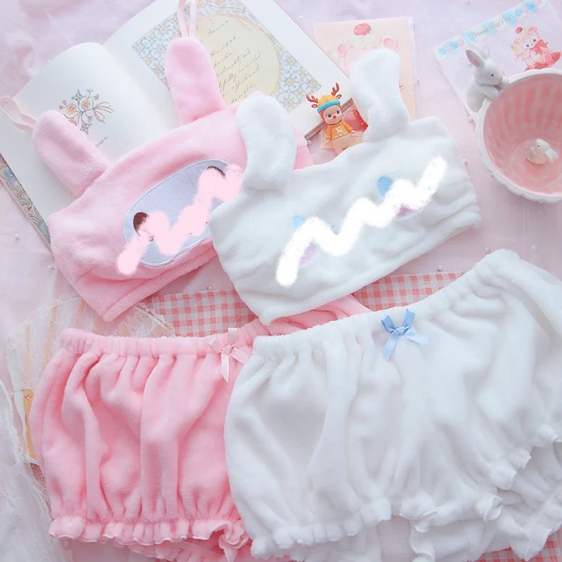 

Пижама Kawaii Doggy с ушками, пижамный комплект для девочек, Женский комплект из милого бархатного топа и шорт в стиле аниме, нижнее белье для деву...