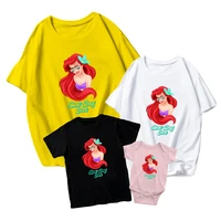 t shirt disney ariel princess with sunglasses series kids short sleeve girl boy baby romper family matching adult o neck top