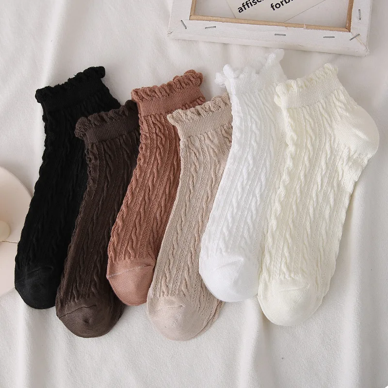 

JK Lolita Sweet Girls Frilly Ruffle Socks Japanese Style Kawaii Cute Short Socks Women Solid Color Harajuku Low Cut Ankle Socks
